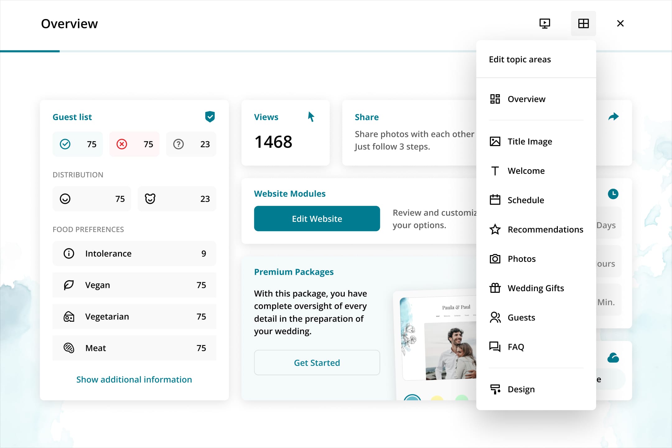 Weddyplace dashboard